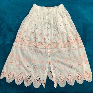 Temperley London Midi Skirt Cotton Poplin Embroidered Eyelet White Pink